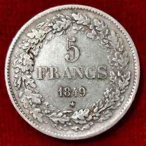 Belgique 5 Francs Argent 1849.