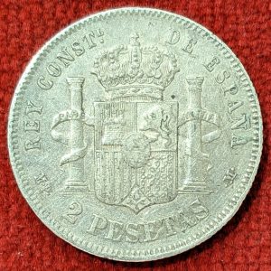 Espagne 2 Pesetas Argent Alphonse XIII. 1889.