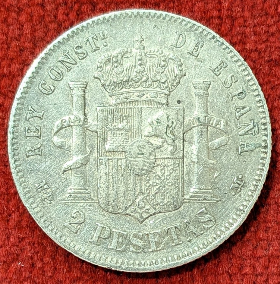 Espagne 2 Pesetas Argent Alphonse XIII. 1889.