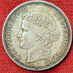 Suisse 5 Francs Argent 1908 B.  Berne.