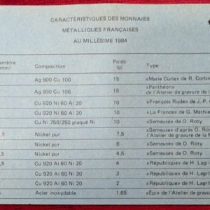 Coffret Francs 1984.FDC. Fleur de Coin.