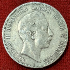 Allemagne 5 Mark Argent Wilhelm II. 1907 A. Berlin.