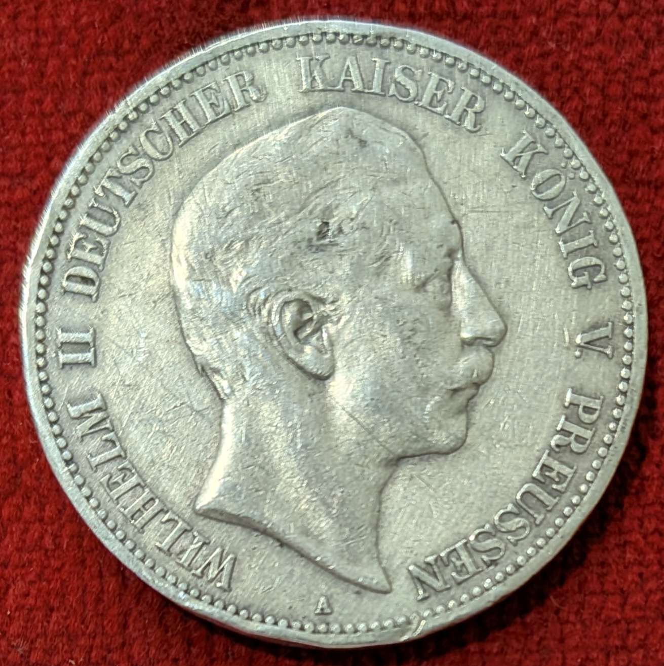Allemagne 5 Mark Argent Wilhelm II. 1907 A. Berlin.