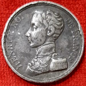 Essai  Henri V. Module 5 fr étain 1830.