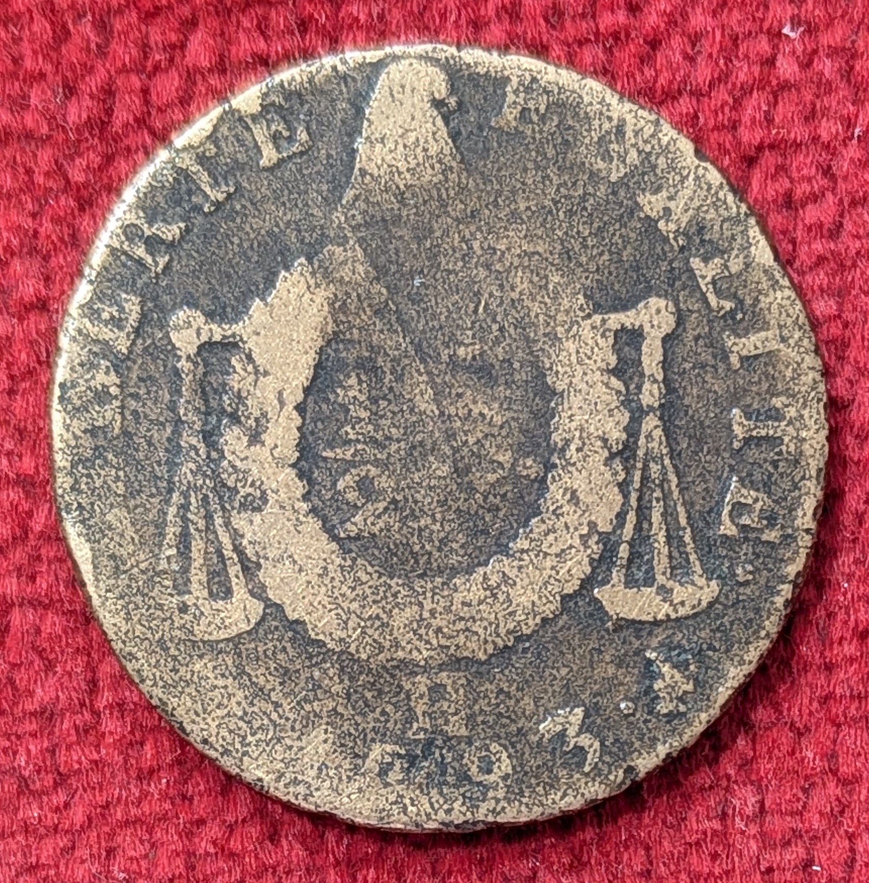 1/2 Sol à la balance 1793 H. La Rochelle.