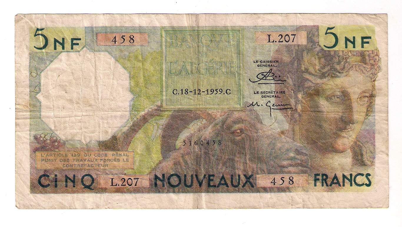 5 Nouveaux Francs Algérie 18.12.1959.