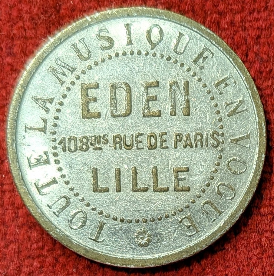 Jeton EDEN. Lille. Musique en Vogue. Disques / Chansons / Phones. Rare...