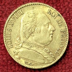 20 Francs Or Louis XVIII 1815 A. Paris. Buste Habillé.