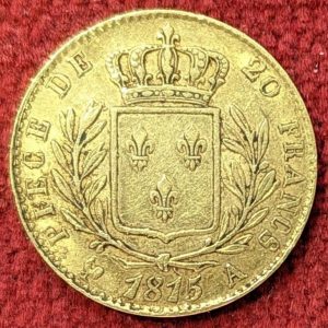 20 Francs Or Louis XVIII 1815 A. Paris. Buste Habillé.
