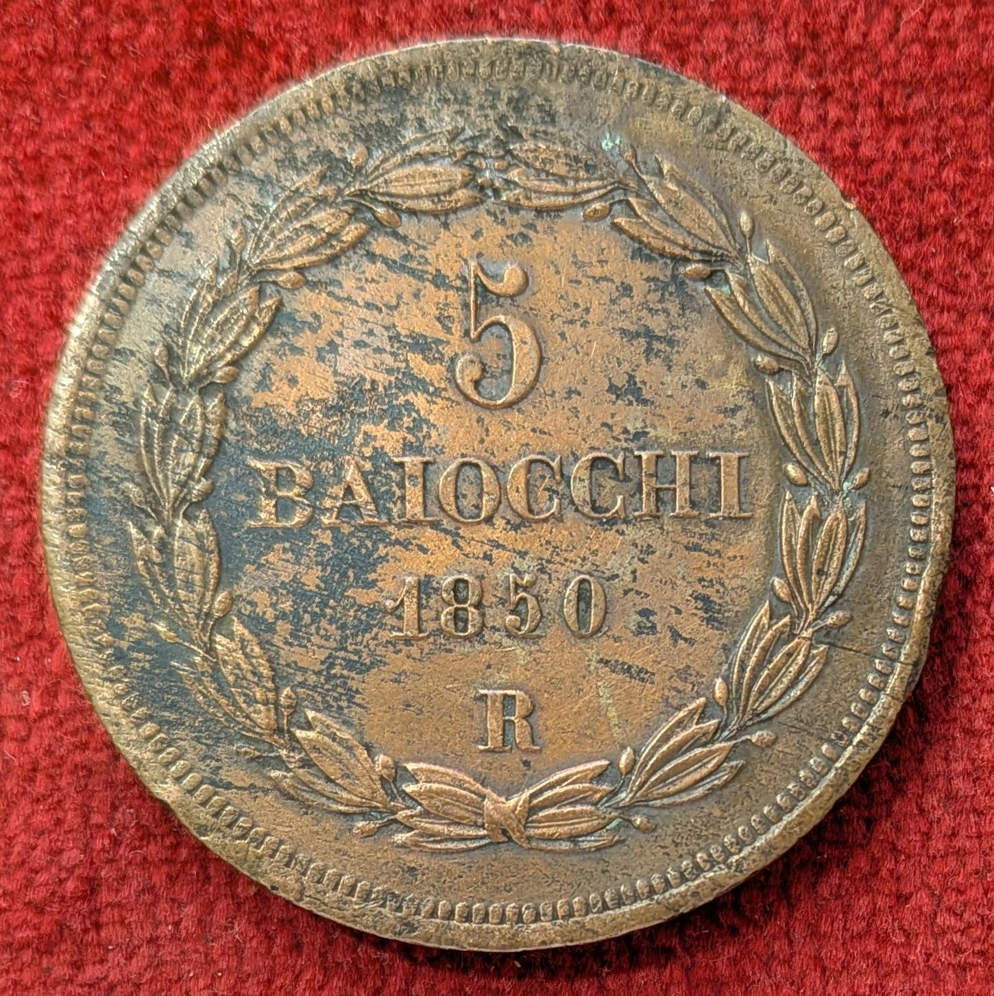 Vatican 5 Baiocchi 1850 R.