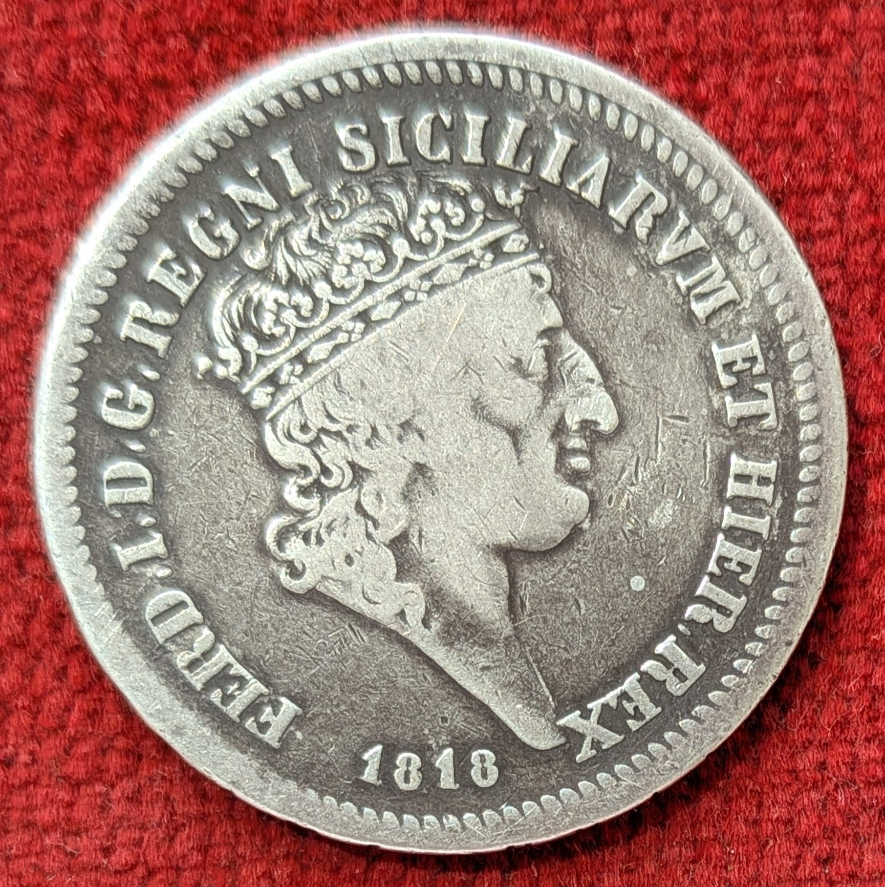 Italie 60 Grana Argent Ferdinand 1er. 1818. Royaume des 2 Siciles.