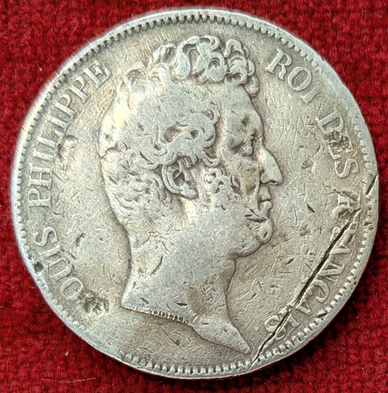 Louis Philippe 5 Francs Argent 1830 D. Lyon. Sans le I. Tranche en Creux.
