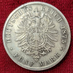 Allemagne 5 Mark Argent Louis II. 1875 D. Munich.
