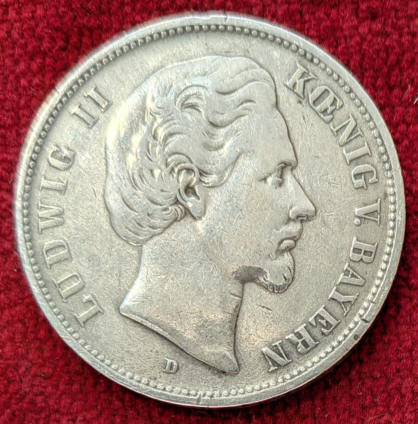 Allemagne 5 Mark Argent Louis II. 1875 D. Munich.