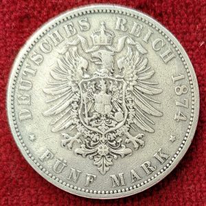 Allemagne 5 Mark Argent Guillaume 1er. 1874 A. Berlin.