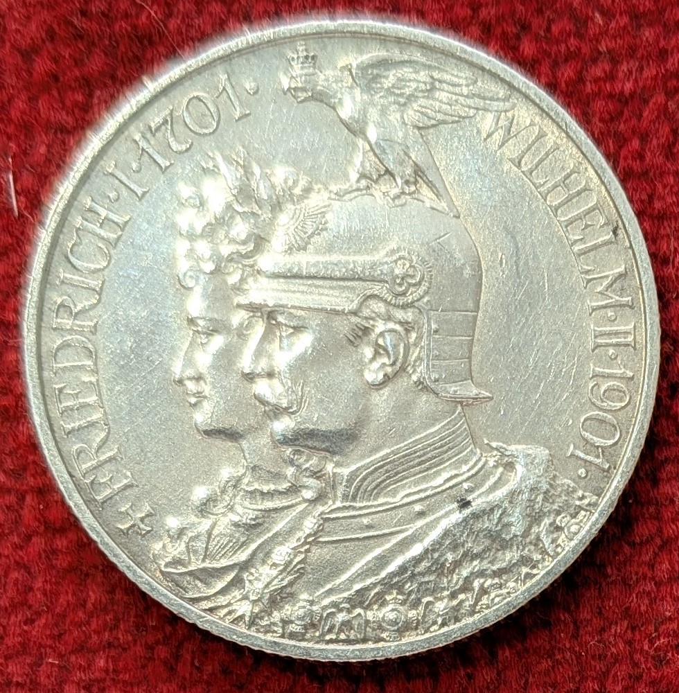 Allemagne 2 Mark Argent Guillaume II. 1901. Prusse. 200 ème Anniversaire.