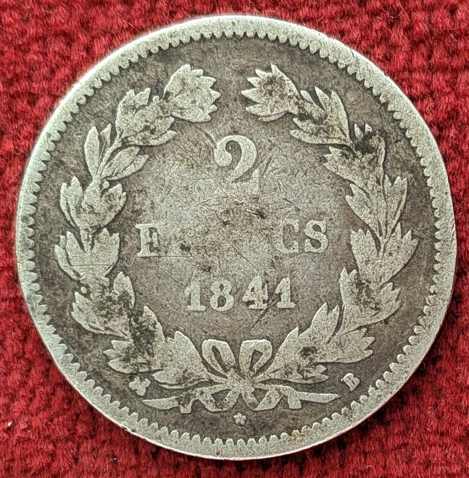 Louis Philippe 2 Francs Argent 1841 B. Rouen.